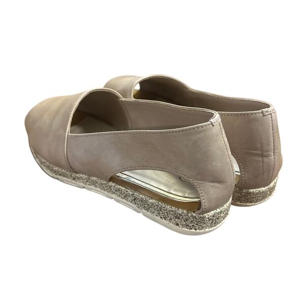 Women 39 8.5 Saydo Sandals Flats Shoes Camel Brown Leather Peep Toe Slide On - Picture 3 of 9